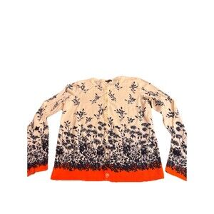 Talbots Cream/Navy/Orange Cardigan Floral - Sz Small - Button